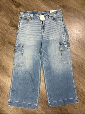 NWT American Eagle Sz 16 Short Dreamy Drape Super High Rise Baggy Wide Leg Jeans